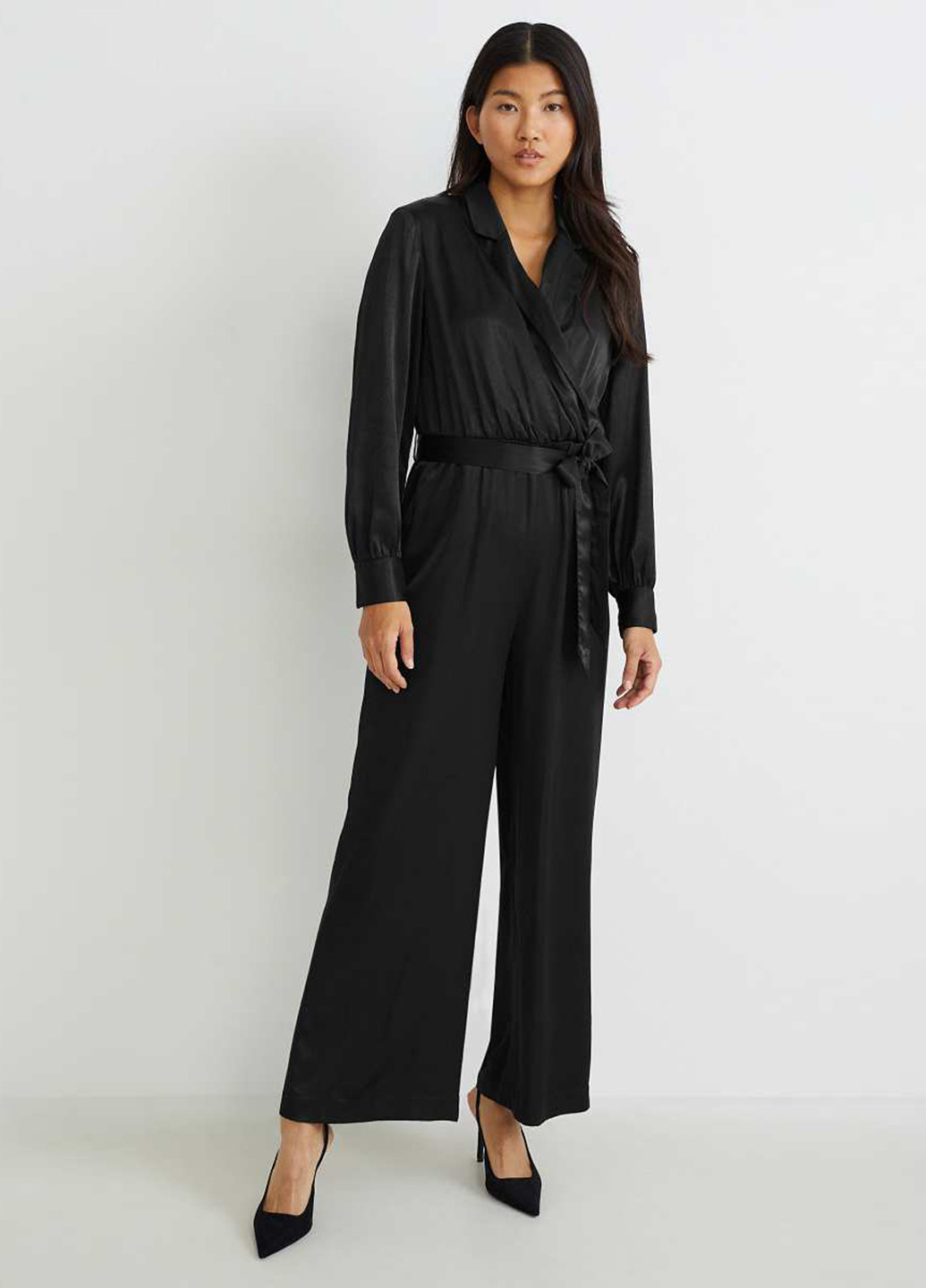 Комбінезон C&A комбінезон-брюки однотонний чорний кежуал віскоза