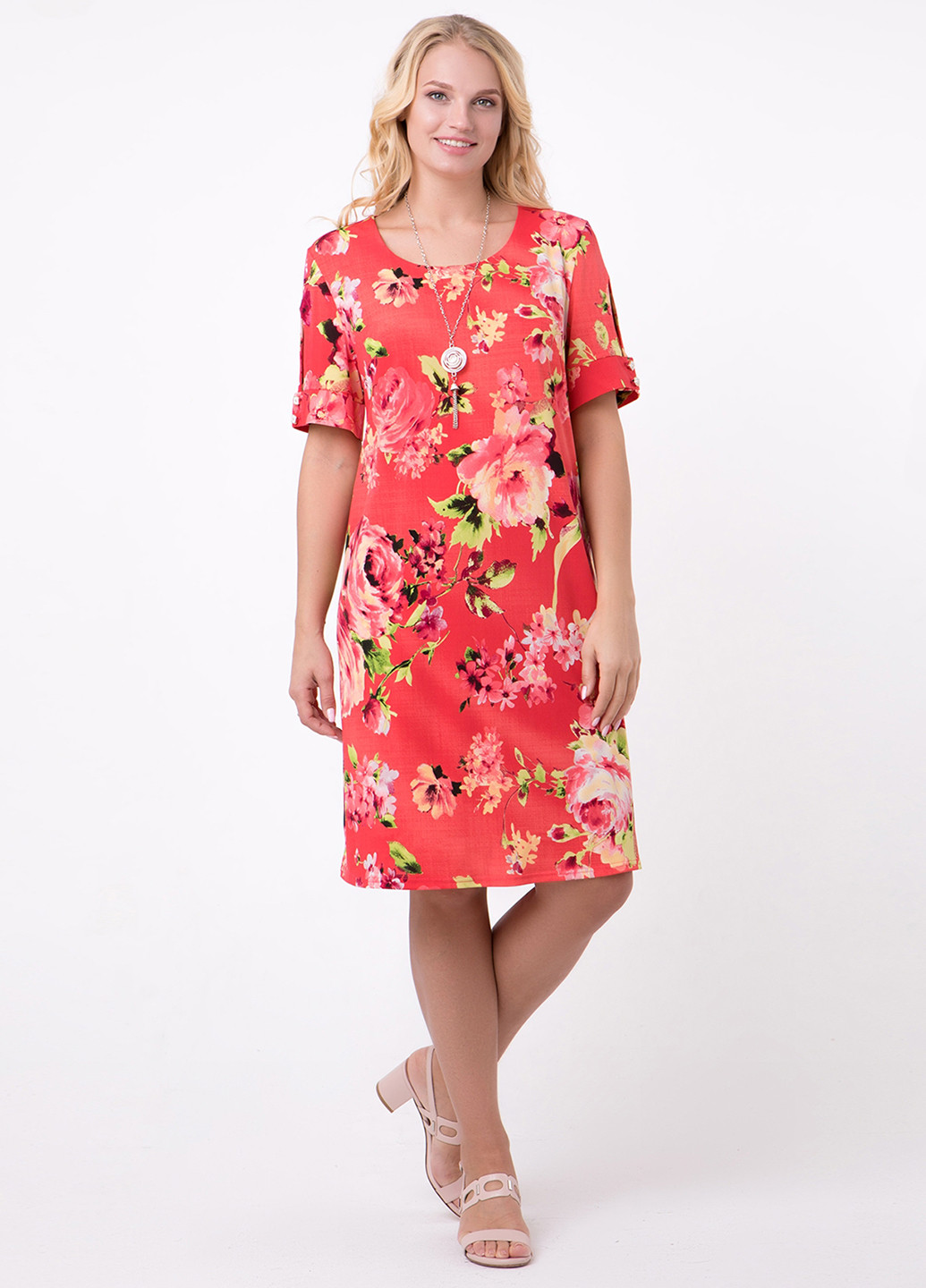 Коралловое кэжуал платье футляр A'll Posa с цветочным принтом