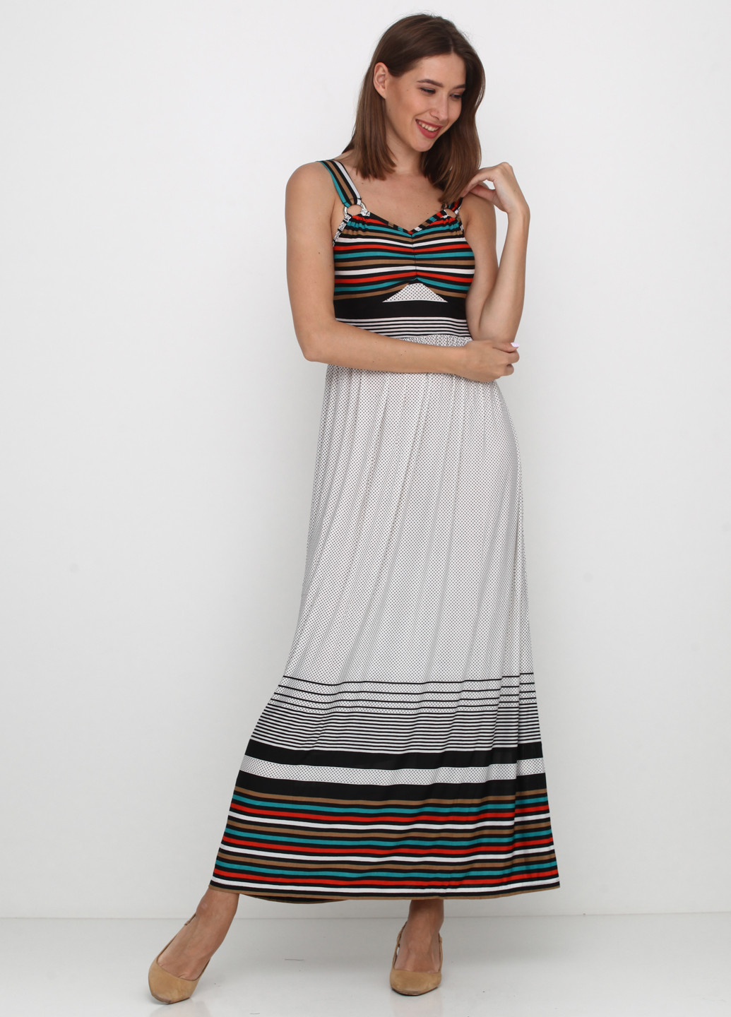 Светло-серое кэжуал платье в греческом стиле One She с геометрическим узором