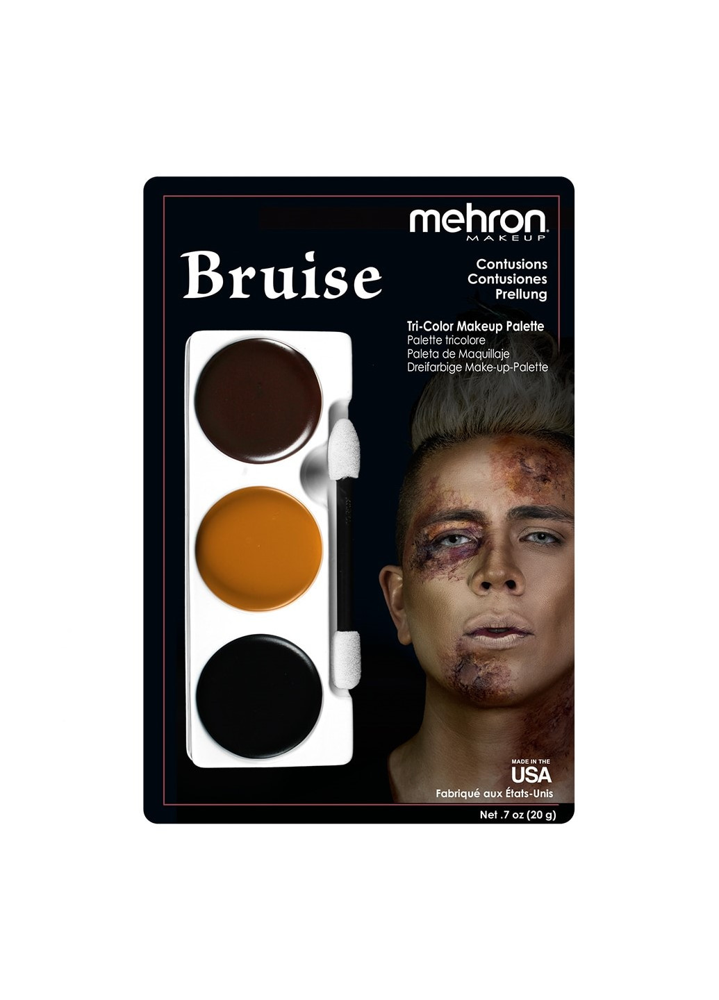 Набір кремового гриму для образу "Синці та забиття" Tri-Color Makeup Palette (Bruise) 6 oz., 20 г Mehron (205593163)