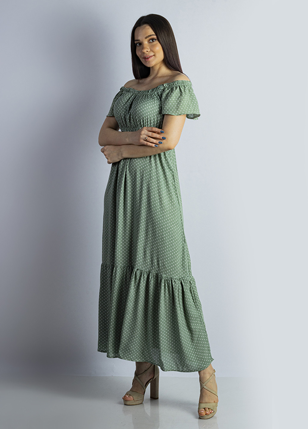 Оливкова кежуал сукня кльош Time of Style в горошок