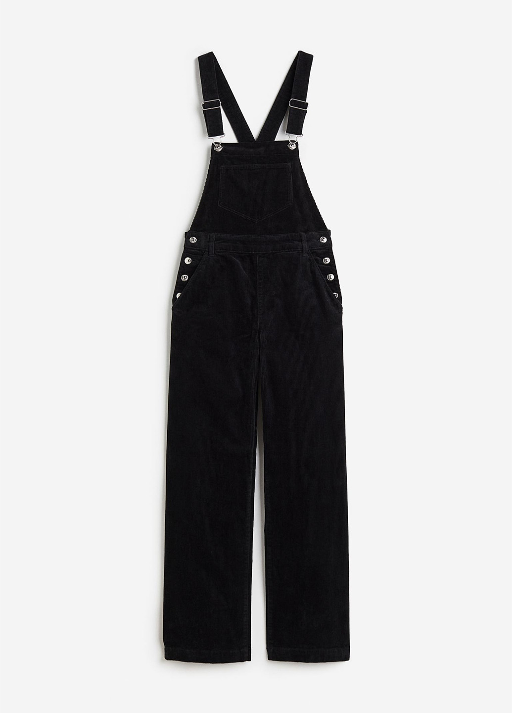 Комбинезон H&M комбинезон-брюки однотонный чёрный кэжуал хлопок, вельвет