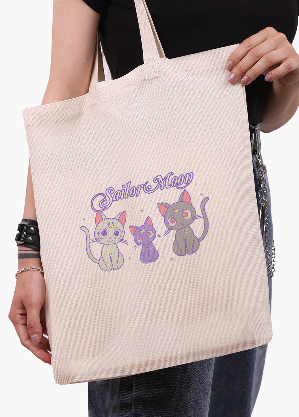 Эко сумка шоппер белая Луна Кошки Сейлор Мун (anime Sailor Moon Cats) (9227-2920-WT-1) экосумка шопер 41*35 см MobiPrint (224806243)