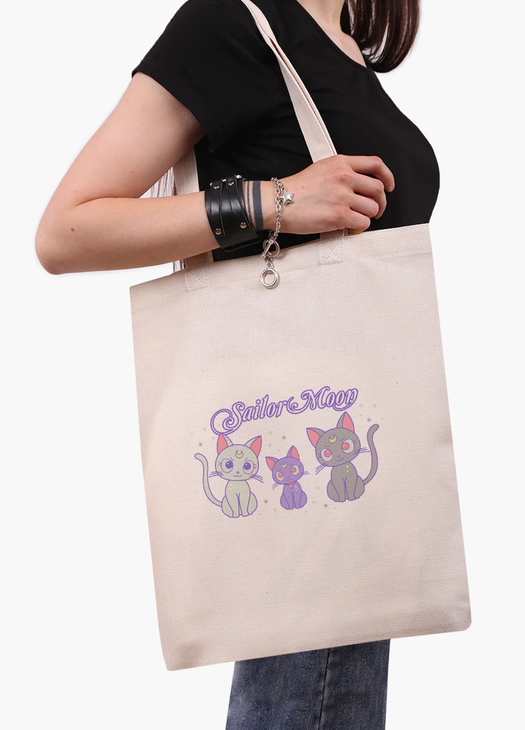Эко сумка шоппер белая Луна Кошки Сейлор Мун (anime Sailor Moon Cats) (9227-2920-WT-1) экосумка шопер 41*35 см MobiPrint (224806243)