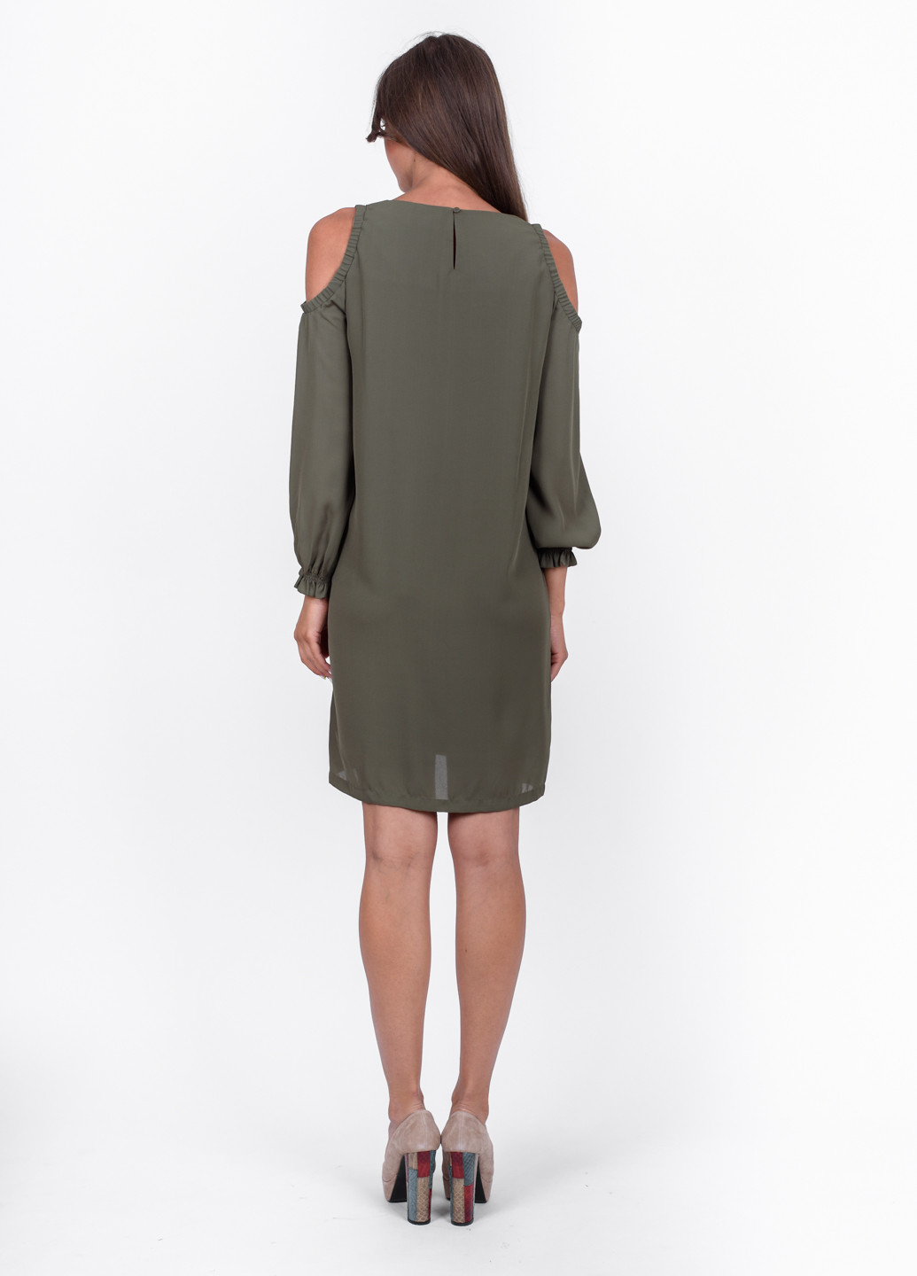 Серо-зеленое кэжуал платье Aniston однотонное