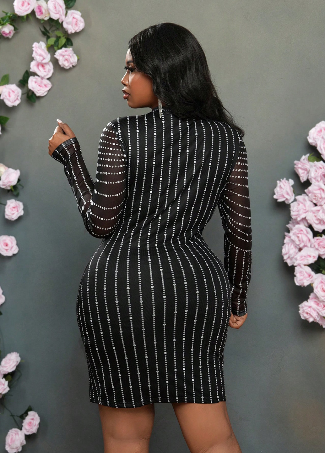 Чорна коктейльна, вечірня сукня футляр SHEIN в горошок