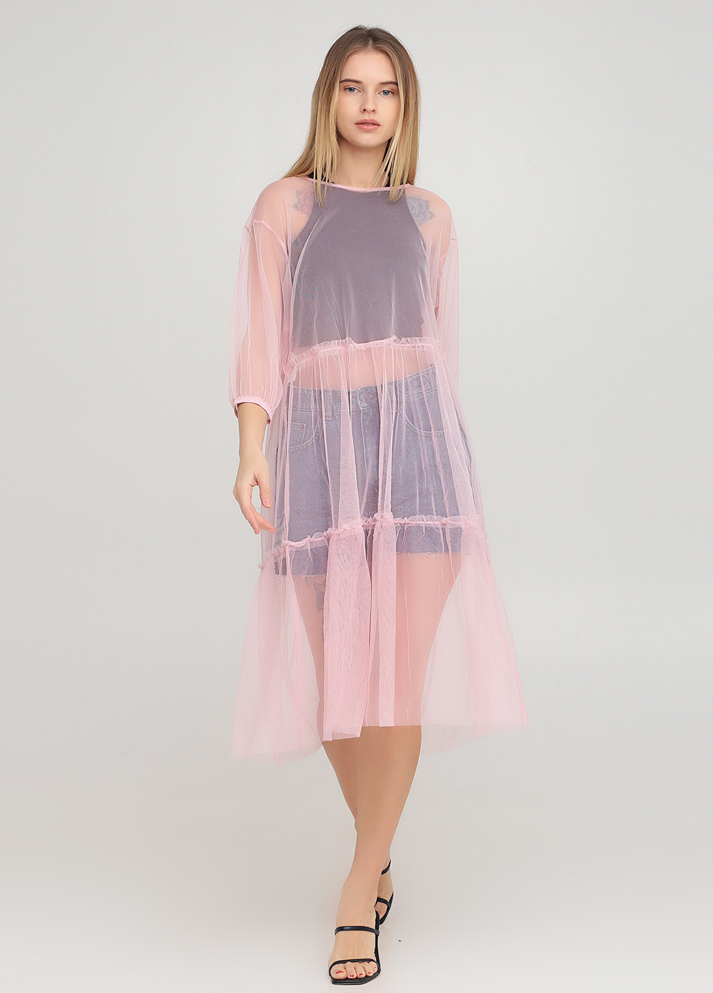 Светло-розовое кэжуал платье клеш Monki однотонное