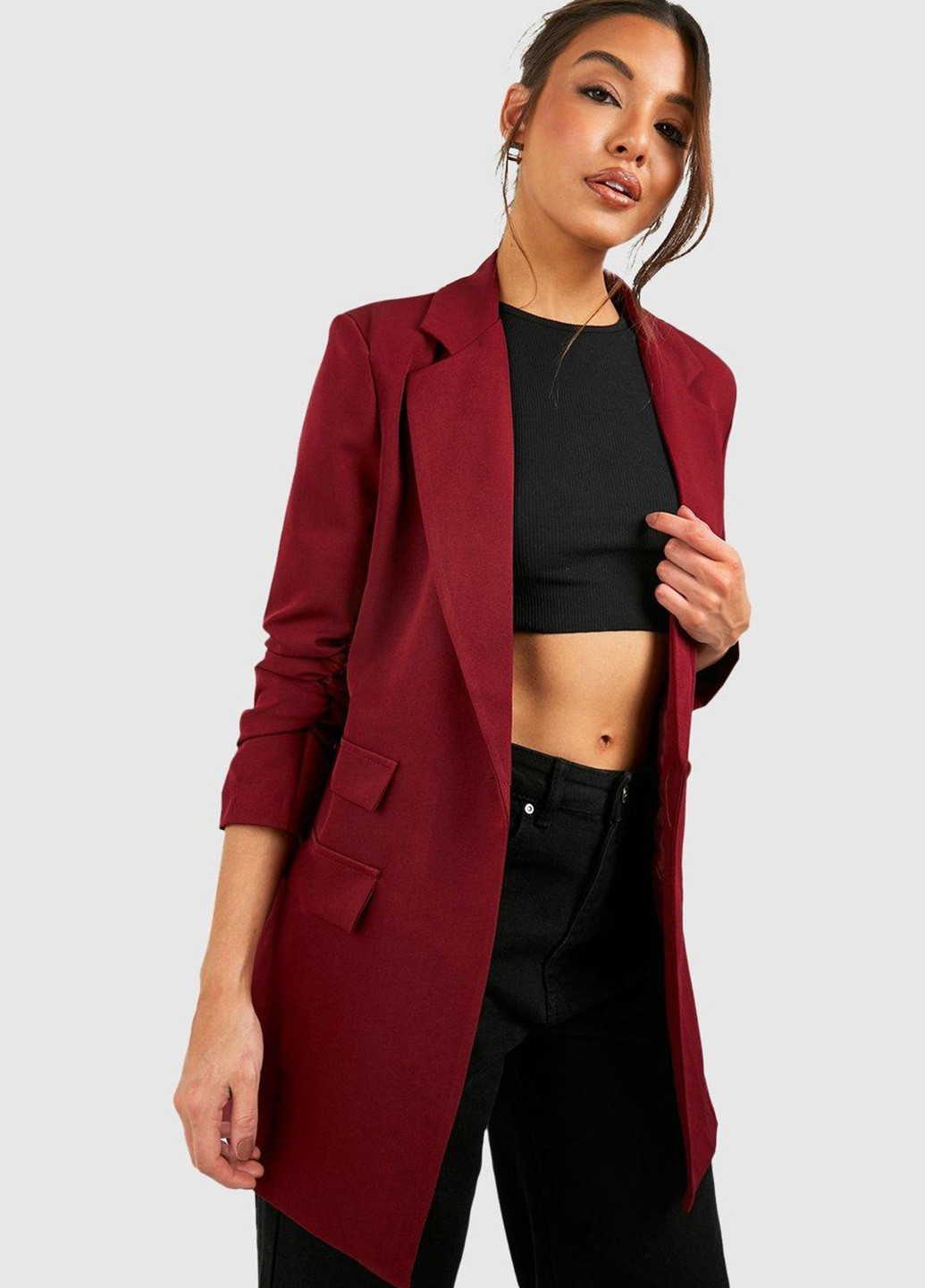 Вишневый женский жакет Boohoo однотонный - демисезонный