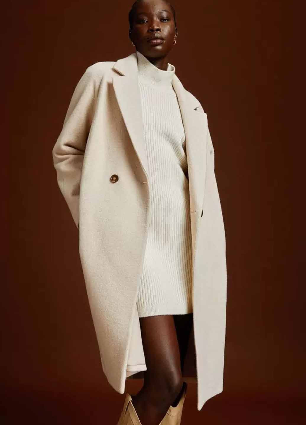 Светло-бежевое демисезонное Пальто двубортное H&M