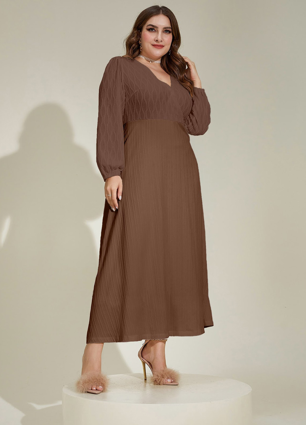 Коричнева святковий, кежуал сукня SHEIN однотонна