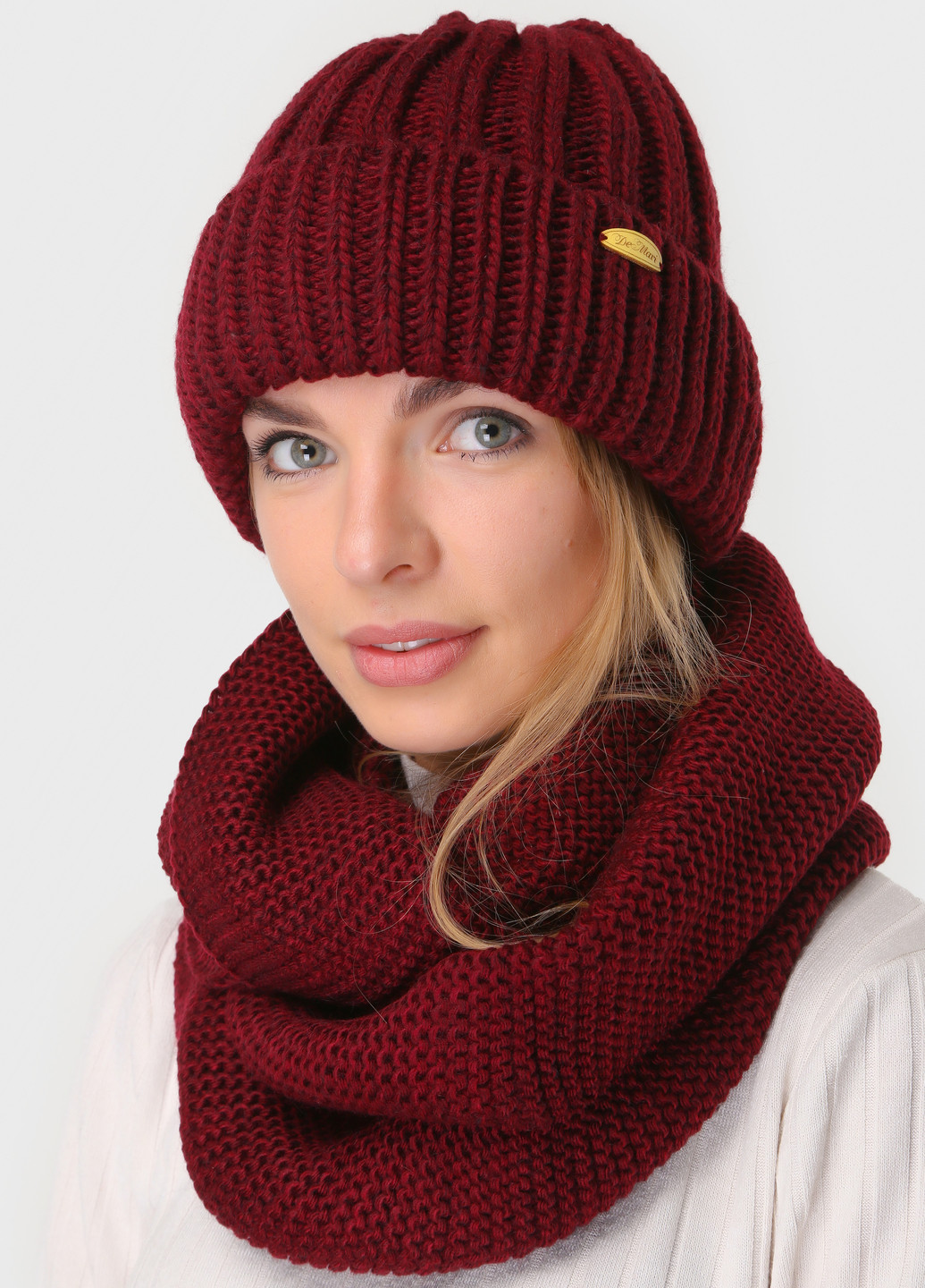 Теплый зимний комплект (шапка, шарф-снуд) на флисовой подкладке и отворотом 600041 DeMari мия (254255549)