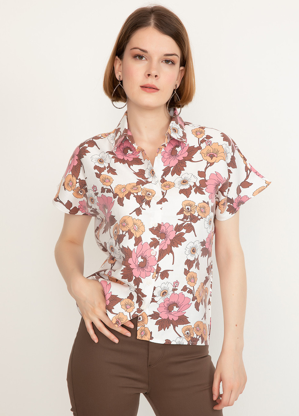 Цветная кэжуал рубашка с цветами ZENNE GIYIM
