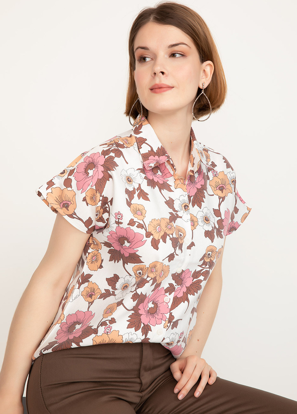 Цветная кэжуал рубашка с цветами ZENNE GIYIM