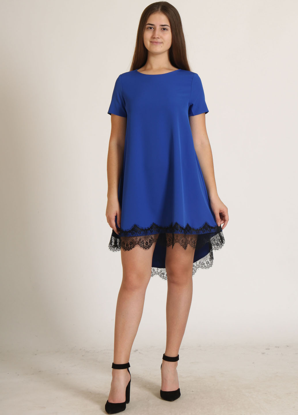 Синее кэжуал платье а-силуэт InDresser однотонное