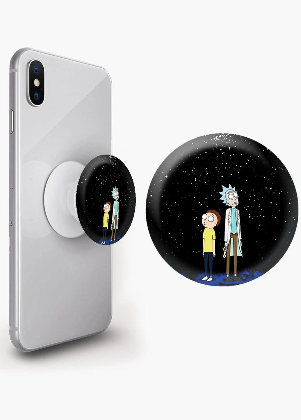 Попсокет (Popsockets) тримач для смартфону Рік і Морті (Rick and Morty) (8754-1231) Чорний MobiPrint (216748472)