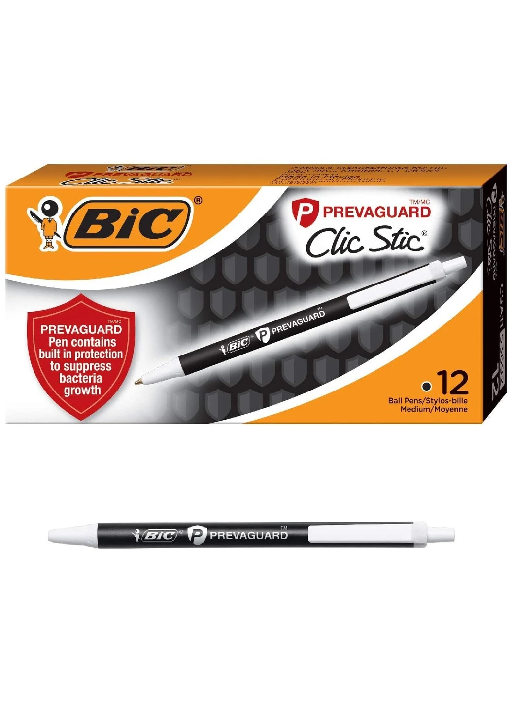 Набір кулькових ручок 12 шт автоматичних PrevaGuard Clic Stic Масляна чорна (CSA11) Bic (255254805)