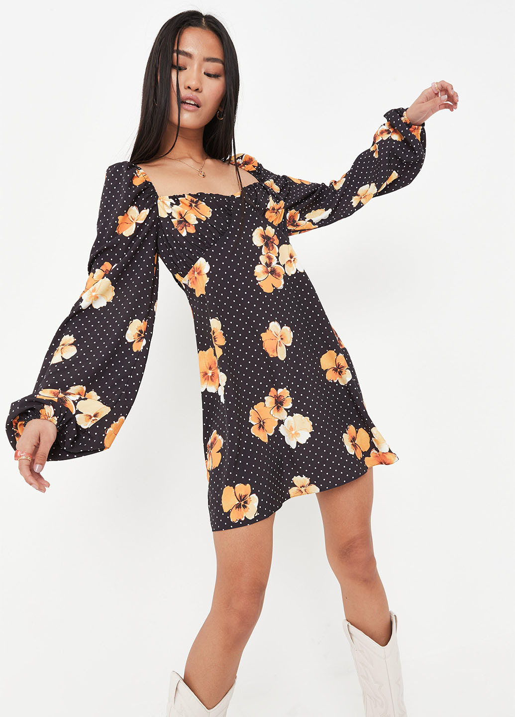 Черное кэжуал платье а-силуэт Missguided с цветочным принтом