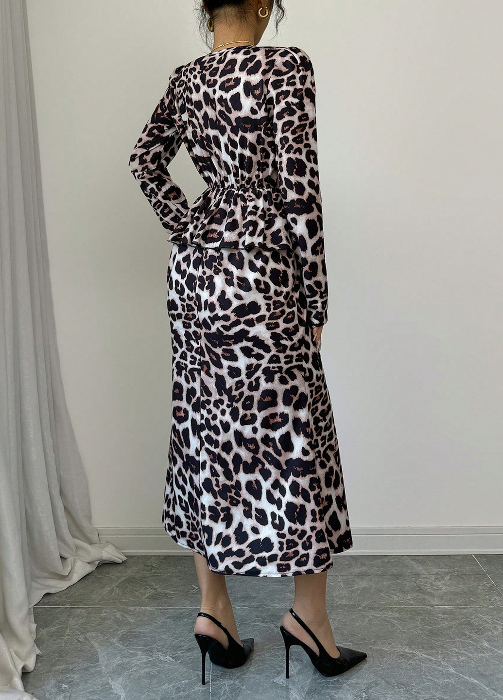 Молочна святковий, вечірня, кежуал сукня на запах, а-силует SHEIN леопардовий