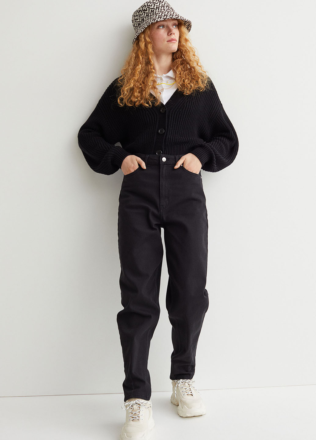 Джинси H&M мом фіт однотонні чорні джинсові бавовна