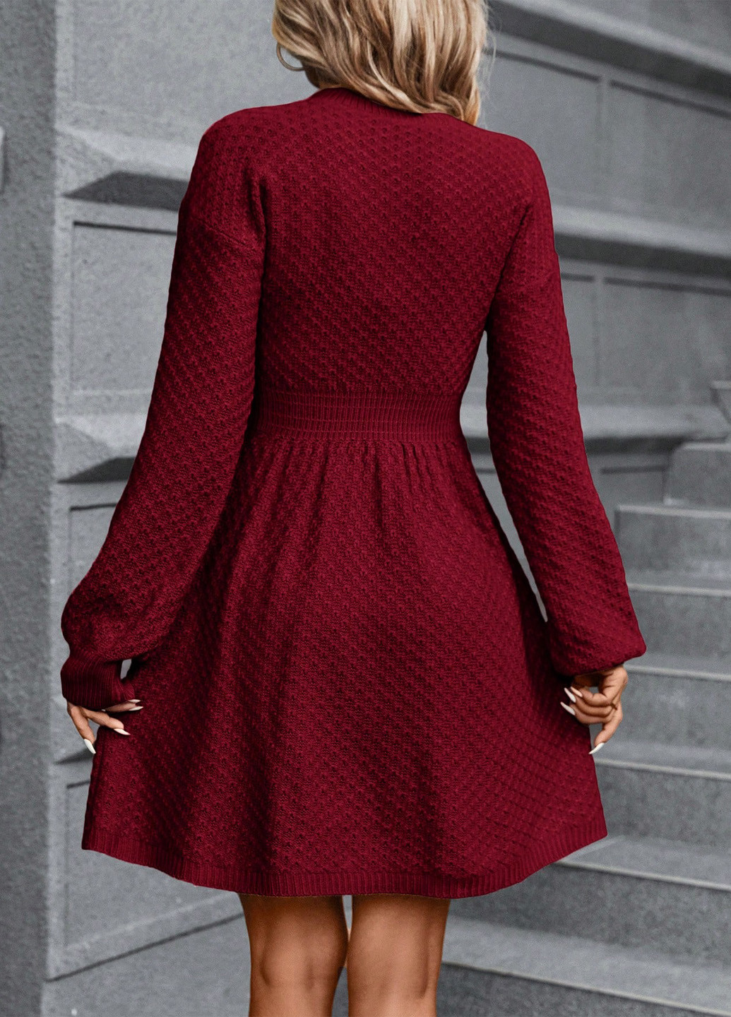 Темно-червона кежуал сукня кльош SHEIN однотонна