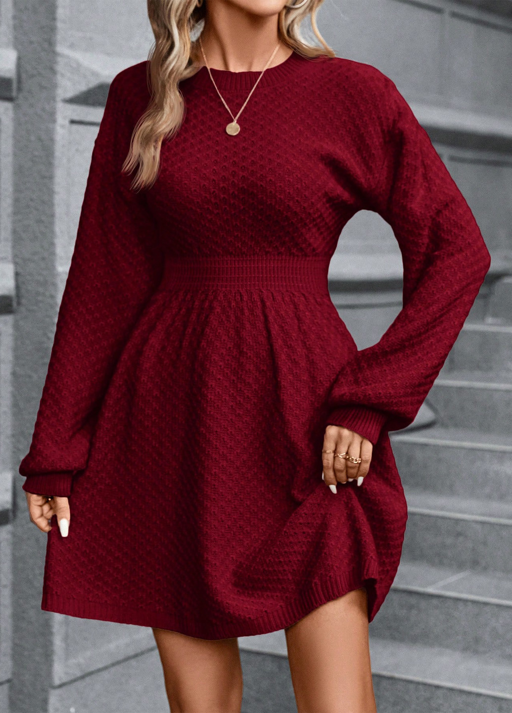 Темно-червона кежуал сукня кльош SHEIN однотонна