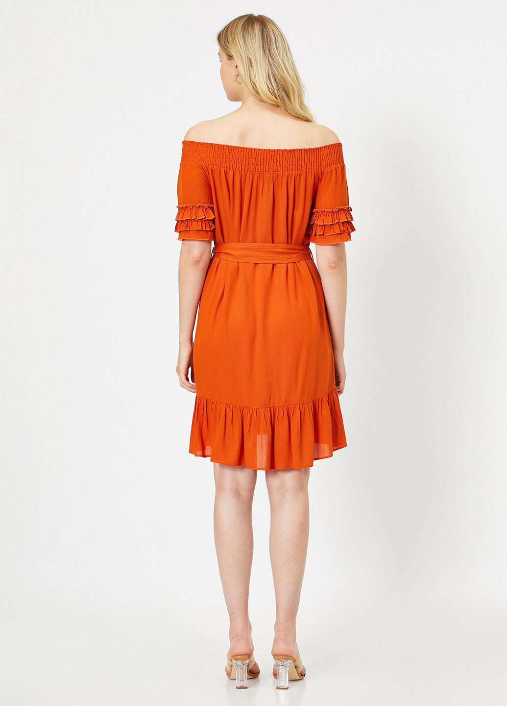 Оранжевое кэжуал платье с открытыми плечами KOTON однотонное