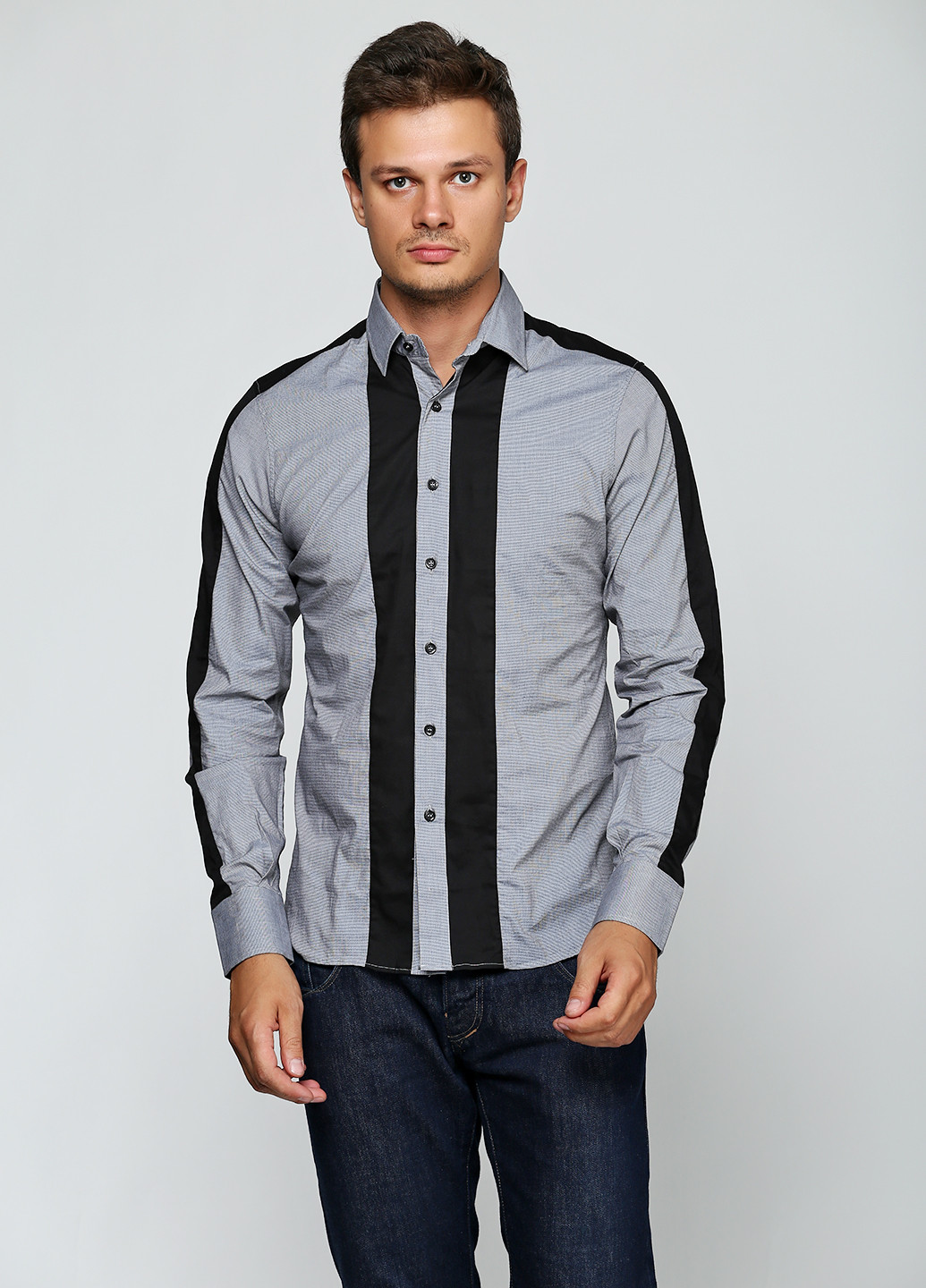 Серая кэжуал рубашка однотонная Moscanueva с длинным рукавом