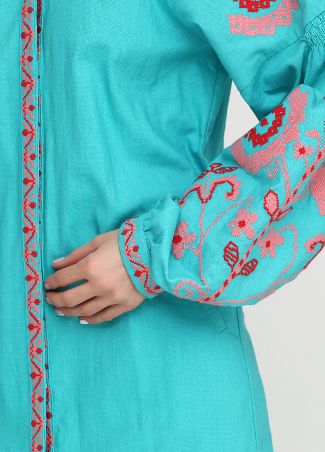 Бирюзовое кэжуал платье миди УкрМода с цветочным принтом