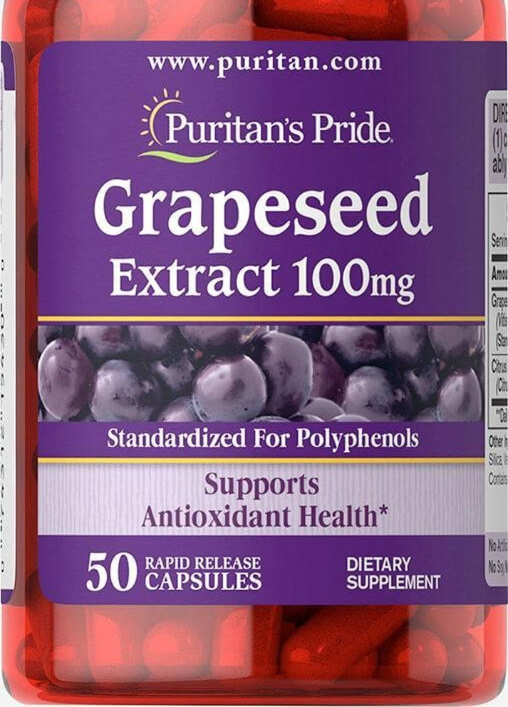 Добавка з антиоксидантами для тонізації клітин Grapeseed Extract 100mg 50caps Puritans Pride (232599945)