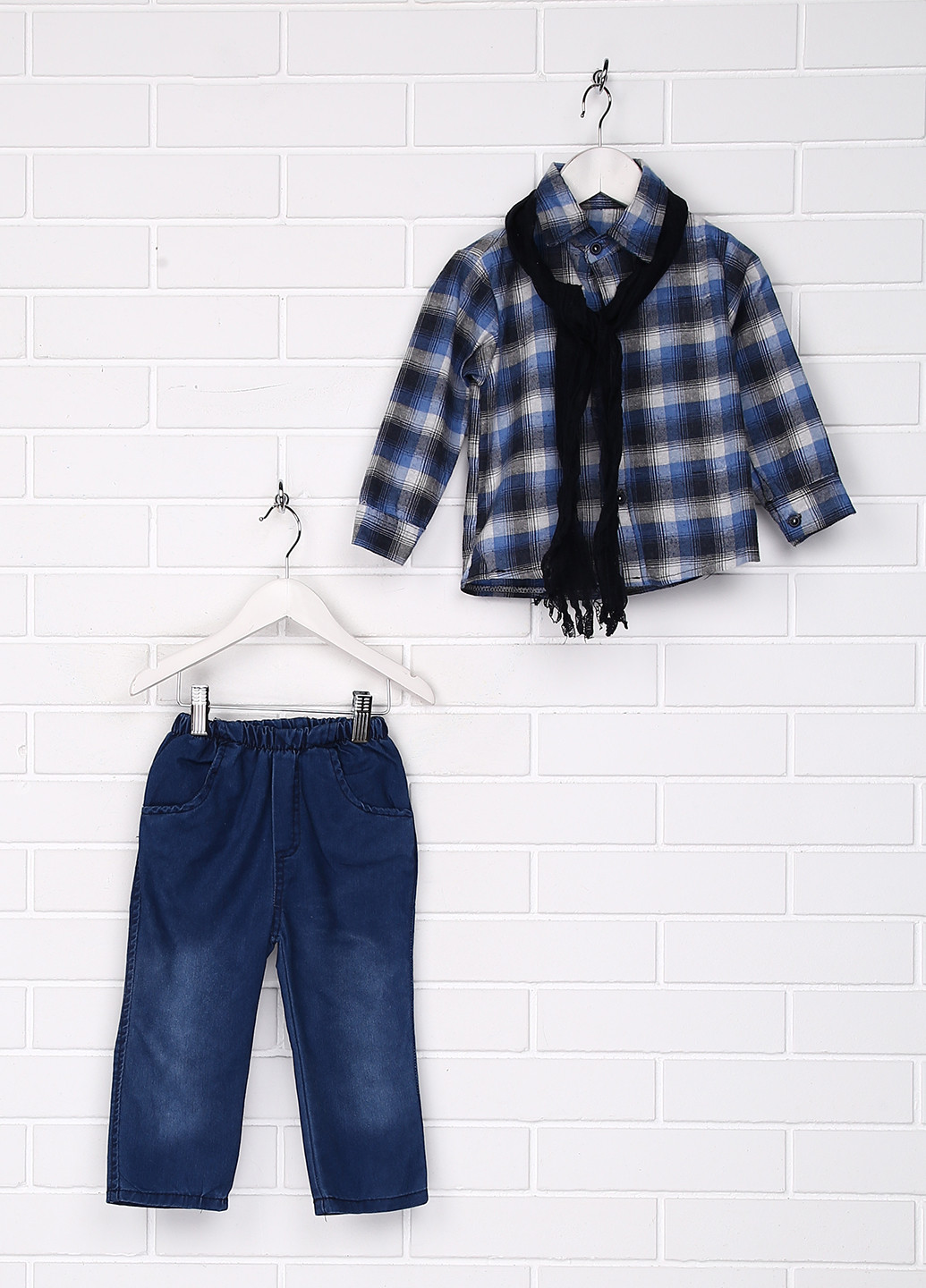 Синий демисезонный комплект (рубашка, джинсы, шарф) GIZEM