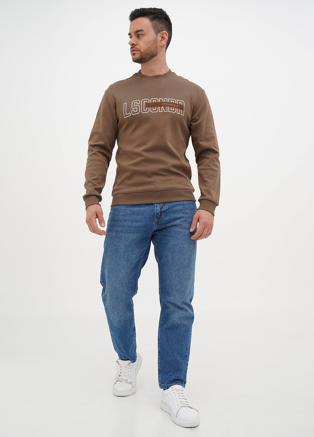 Коричневый свитшот Trend Collection надпись без декора, нашивки (303730796)