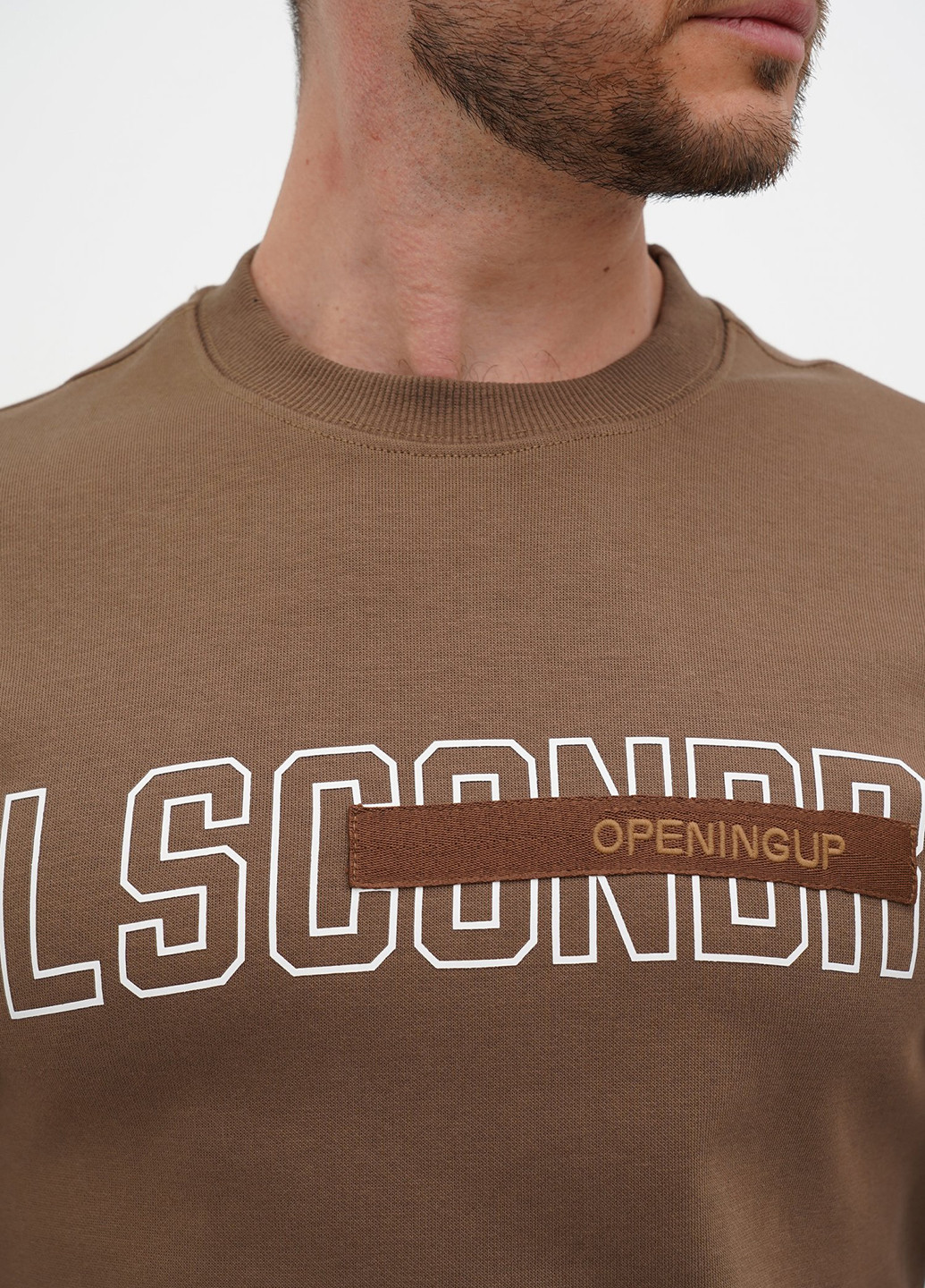 Коричневый свитшот Trend Collection надпись без декора, нашивки (303730796)