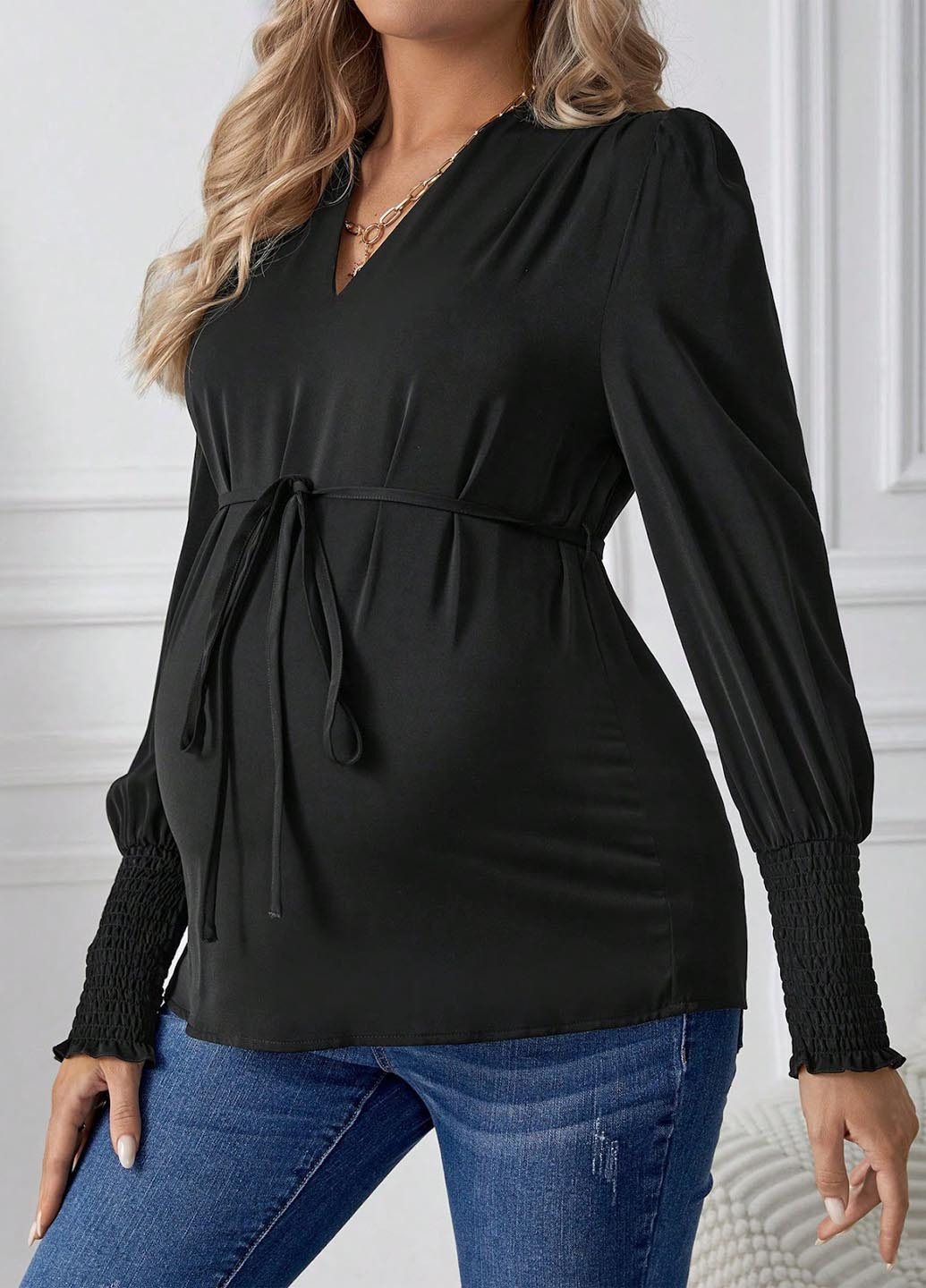 Чорна блуза для вагітних SHEIN