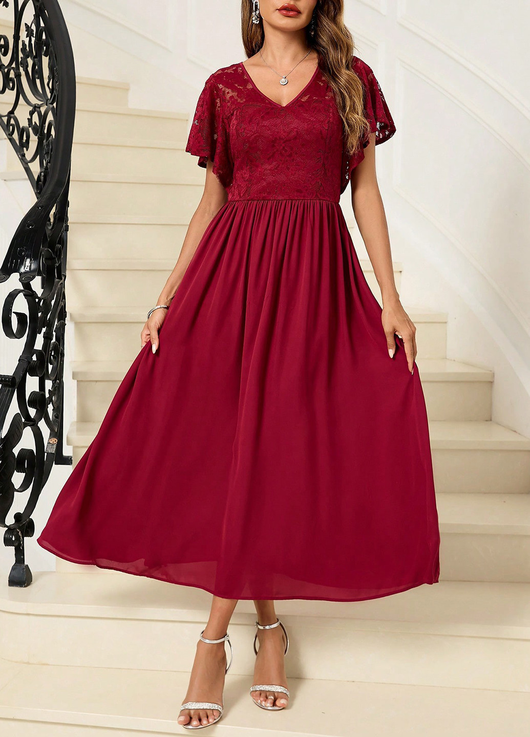 Червона коктейльна сукня кльош SHEIN однотонна