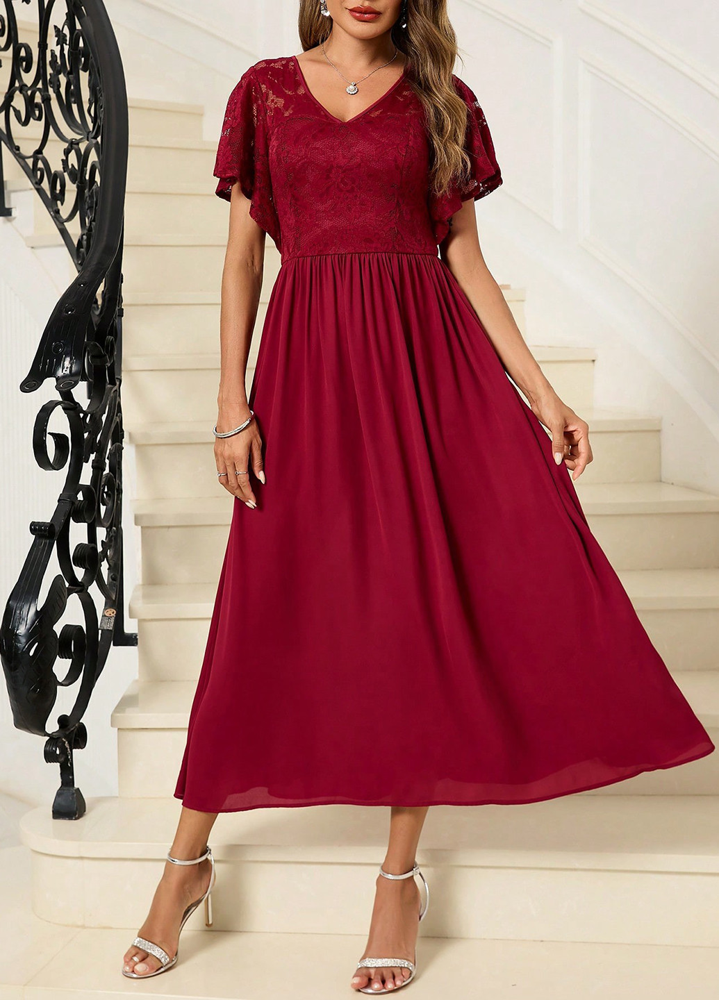 Червона коктейльна сукня кльош SHEIN однотонна