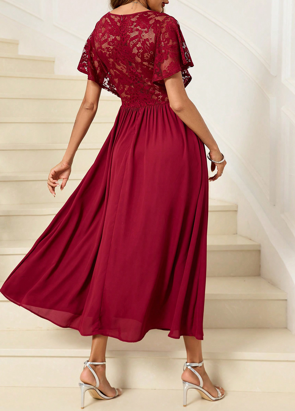 Червона коктейльна сукня кльош SHEIN однотонна