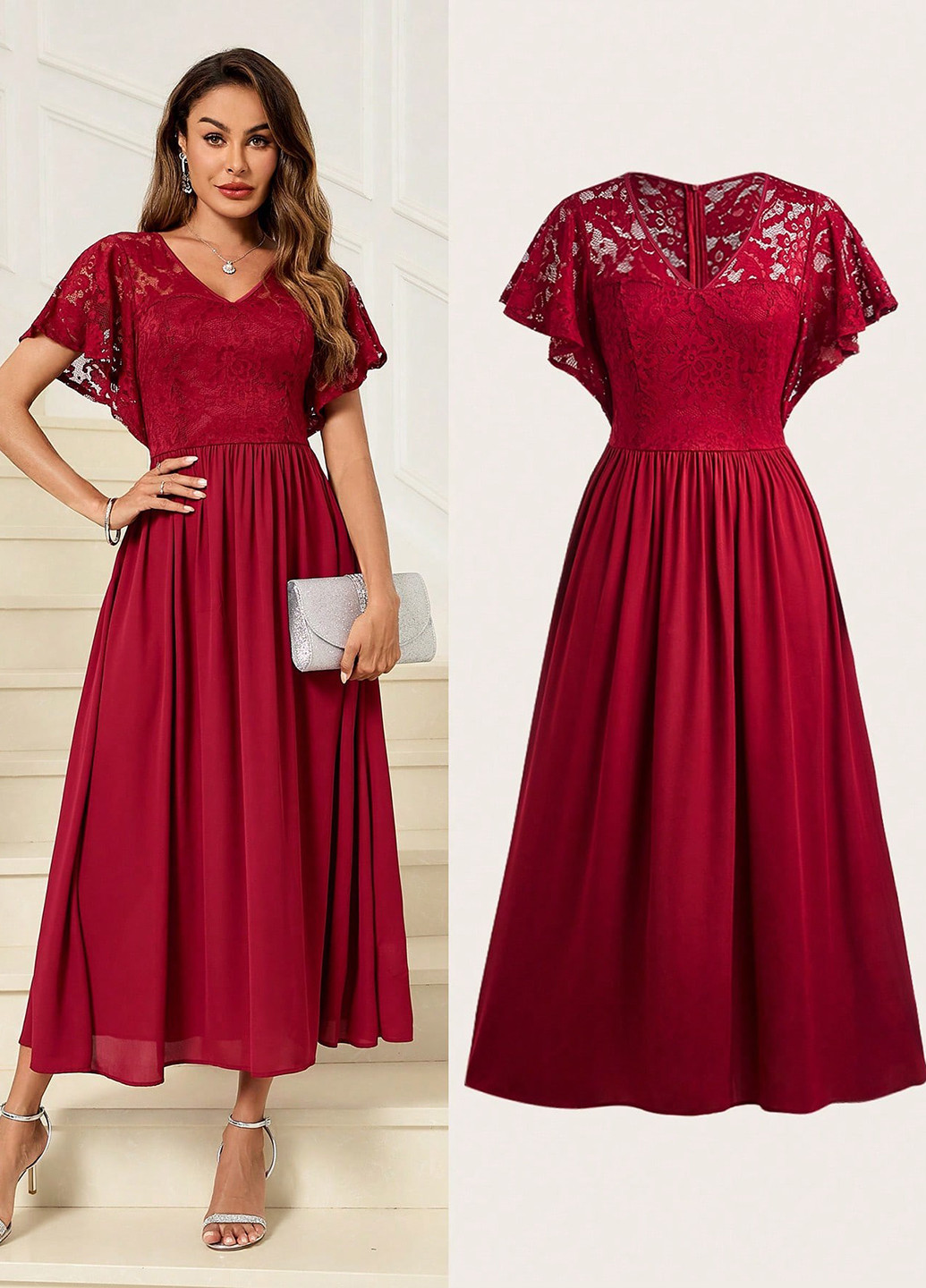 Червона коктейльна сукня кльош SHEIN однотонна