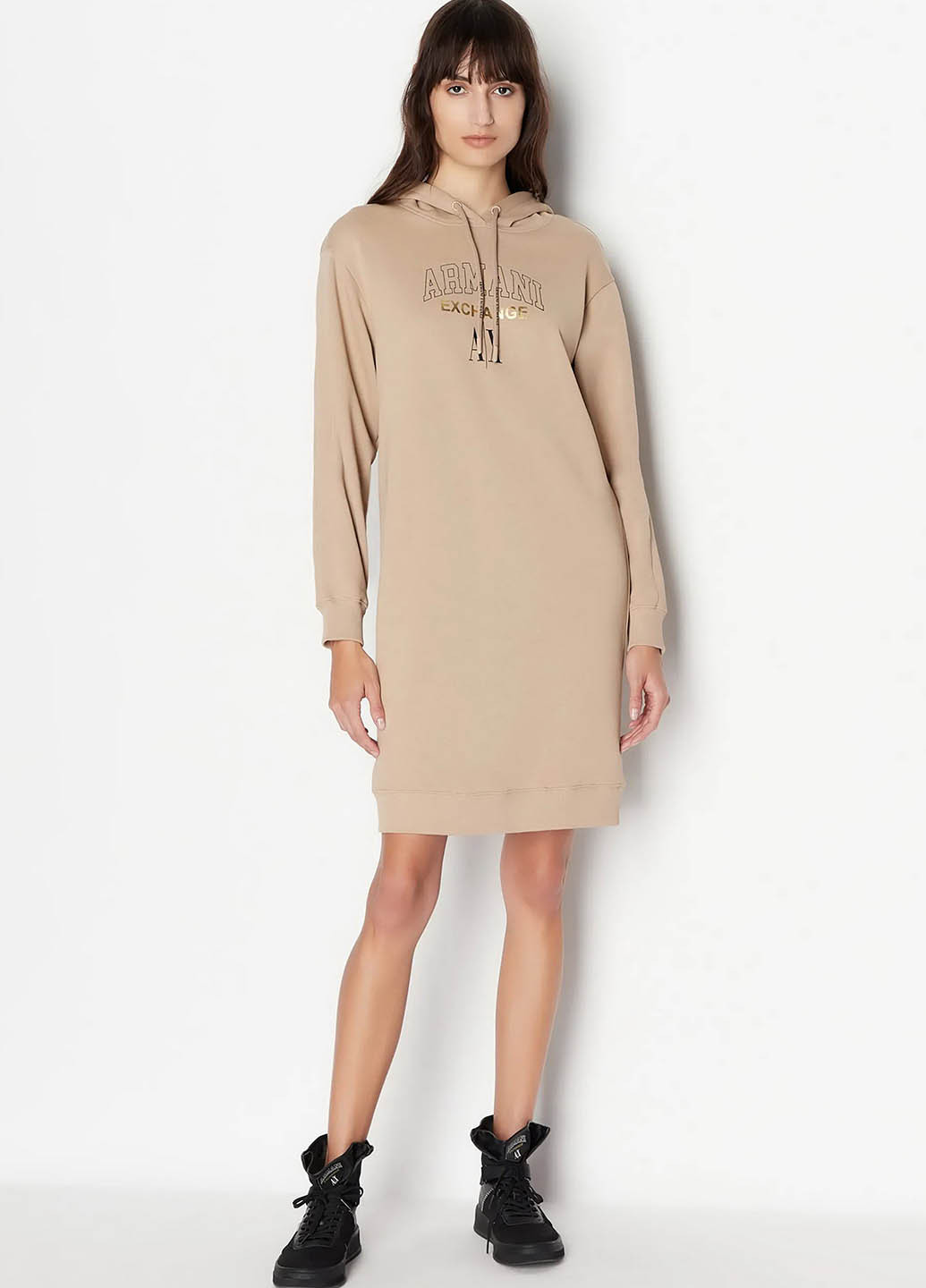 Бежева кежуал сукня сукня-худі Armani Exchange з логотипом