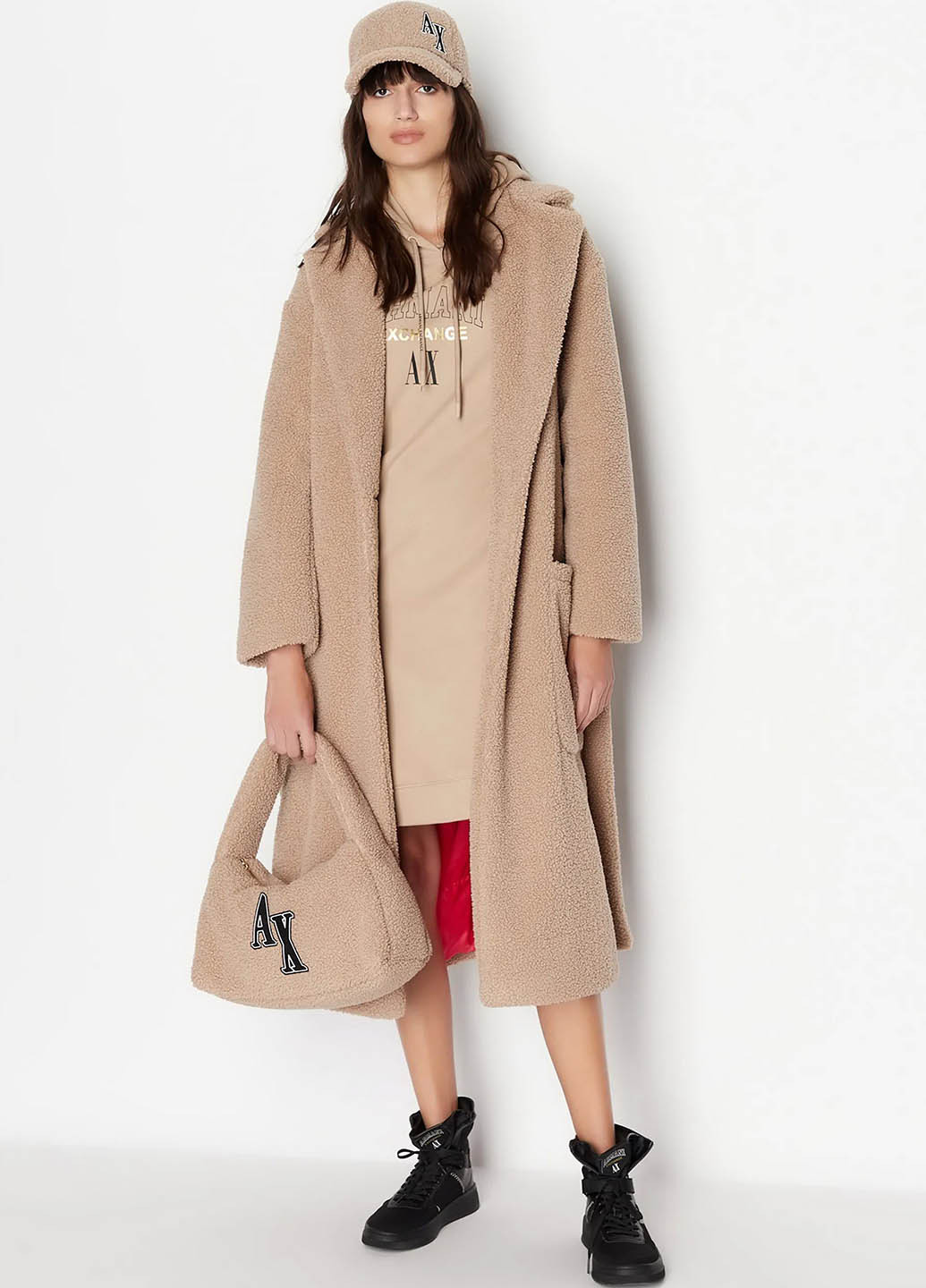 Бежева кежуал сукня сукня-худі Armani Exchange з логотипом