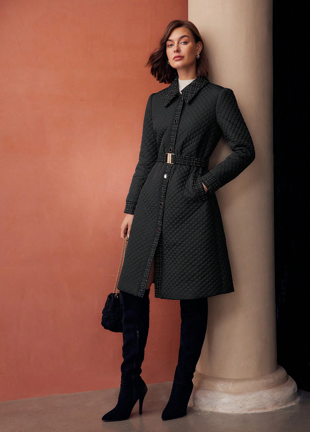 Чорне демісезонне Пальто однобортне SHEIN