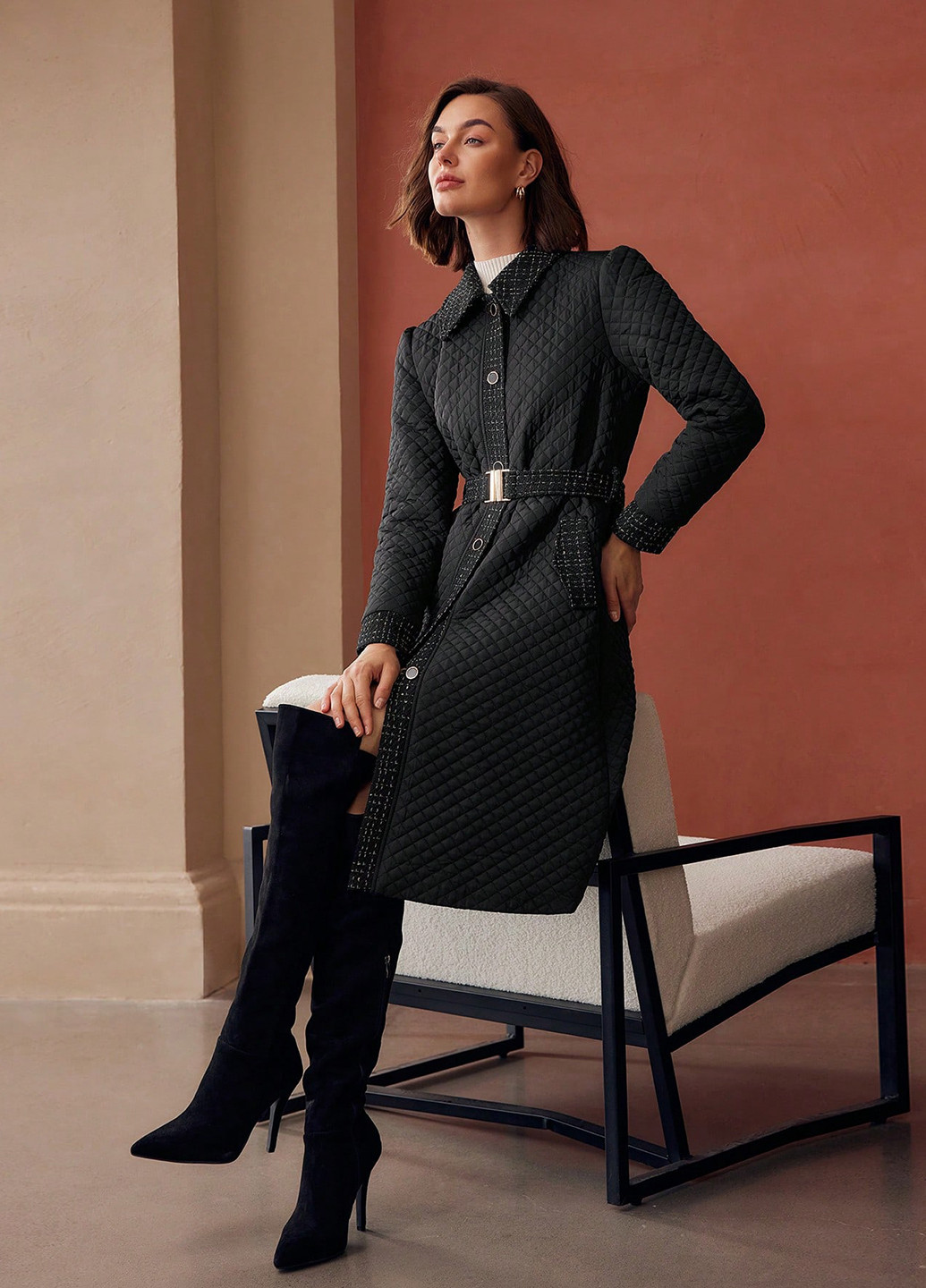 Чорне демісезонне Пальто однобортне SHEIN