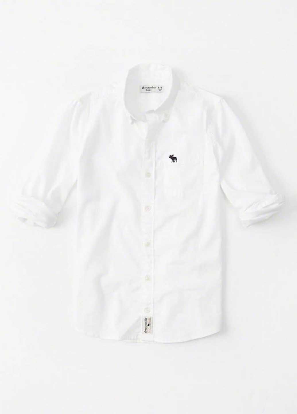 Белая кэжуал рубашка однотонная Abercrombie Kids с длинным рукавом