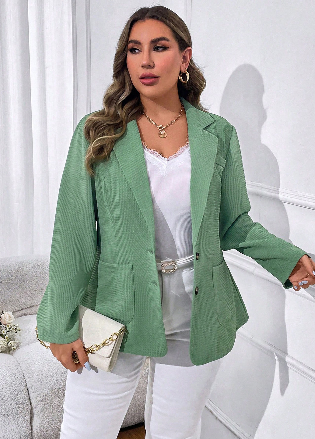 Зеленый женский жакет SHEIN однотонный - демисезонный