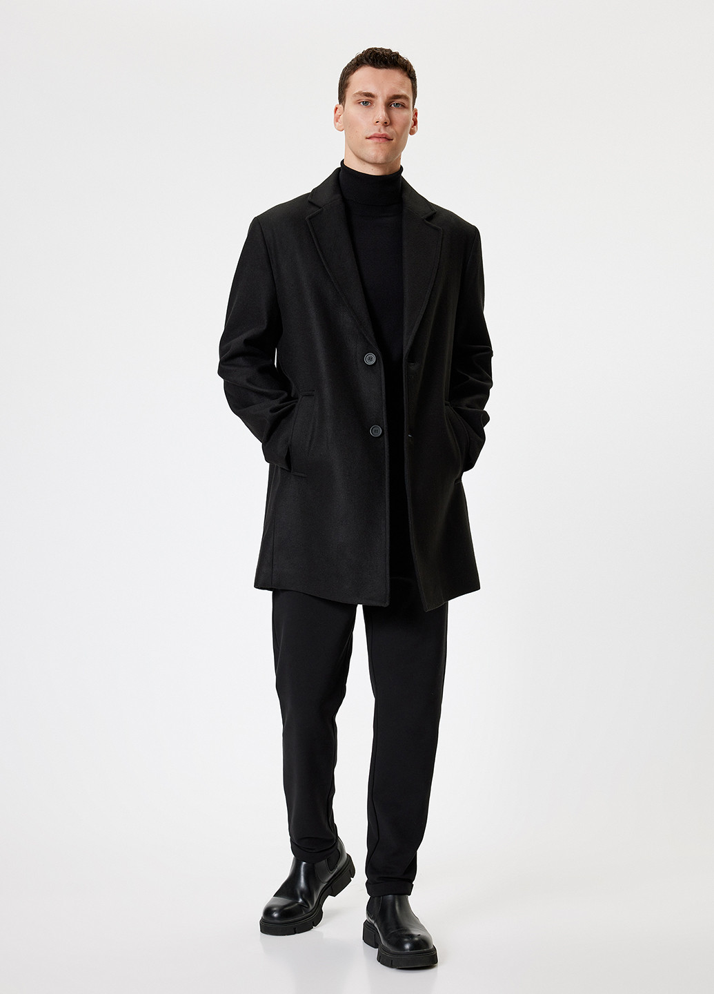 Чорне демісезонне Пальто однобортне KOTON