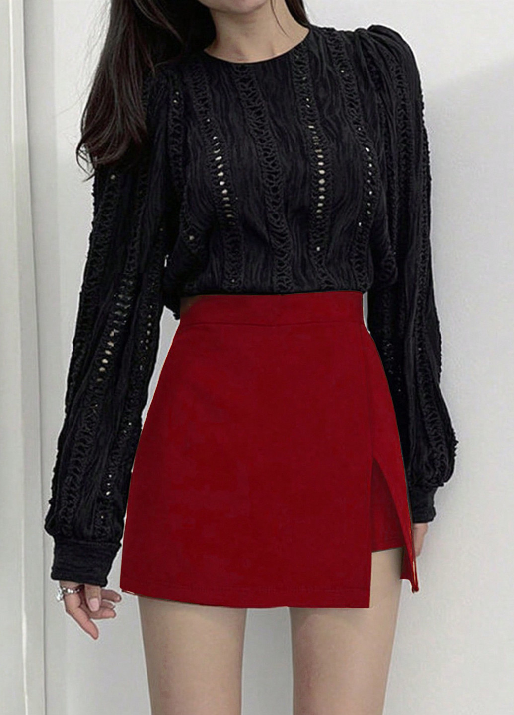 Вишневая кэжуал однотонная юбка SHEIN