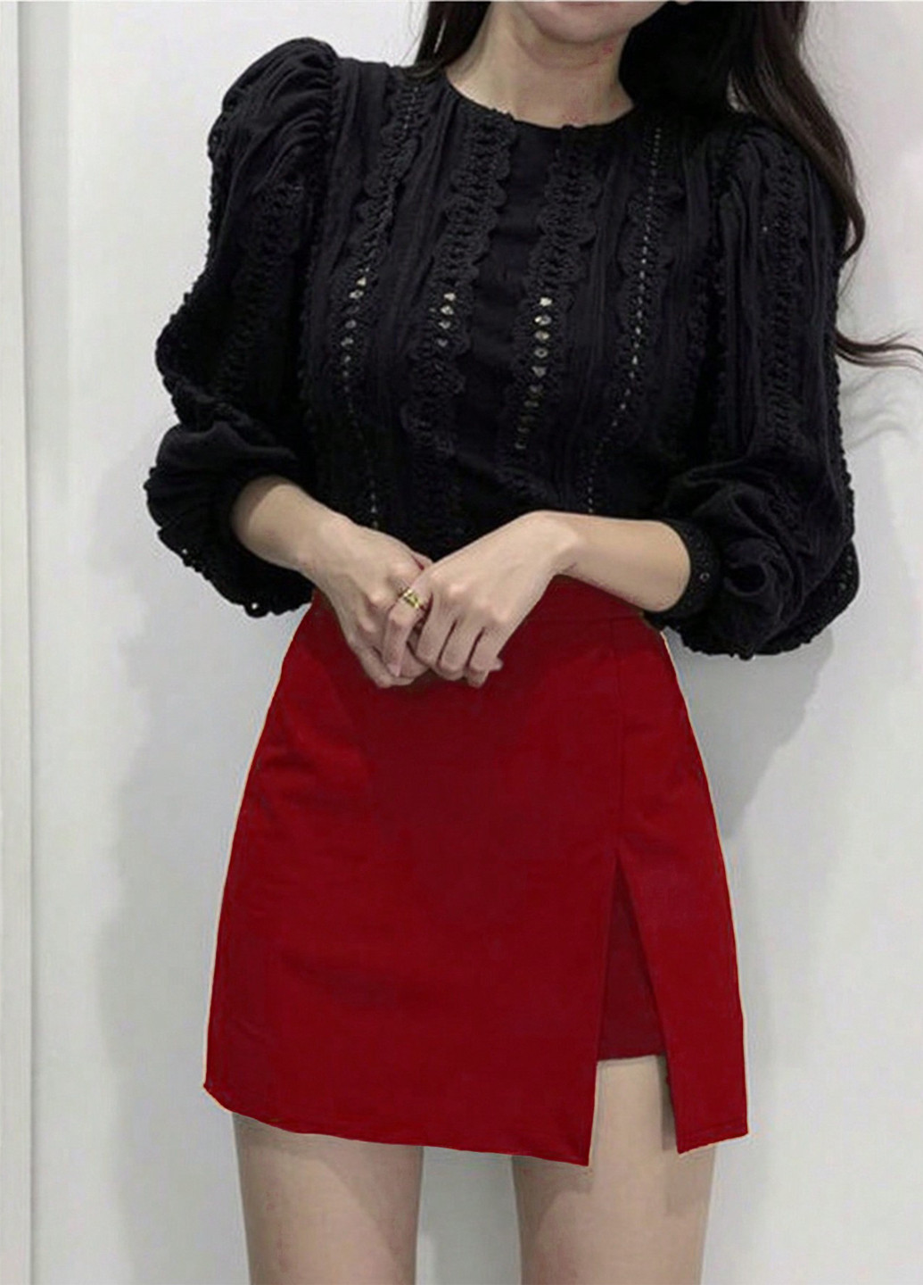 Вишневая кэжуал однотонная юбка SHEIN