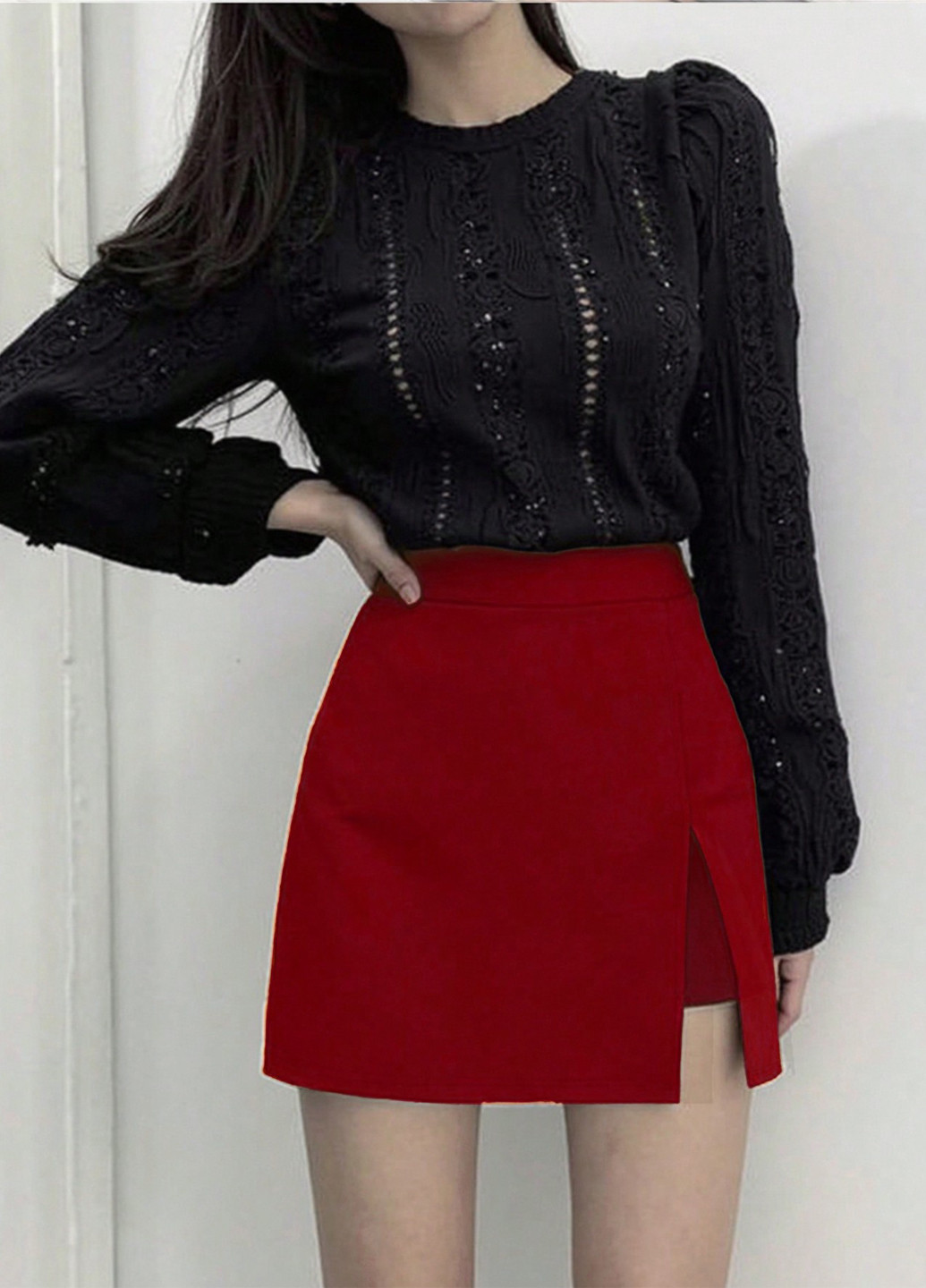 Вишневая кэжуал однотонная юбка SHEIN