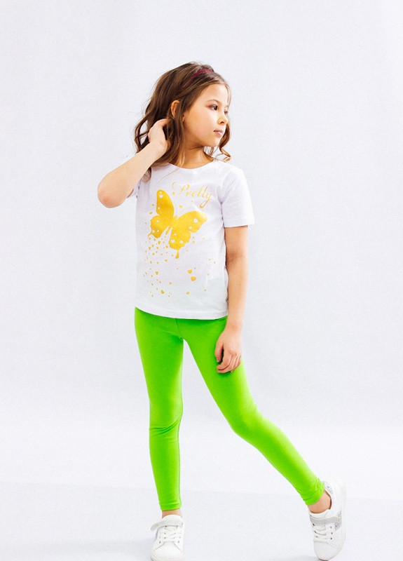 Салатовий літній комплект для дівчинки (футболка+лосини) Носи своє