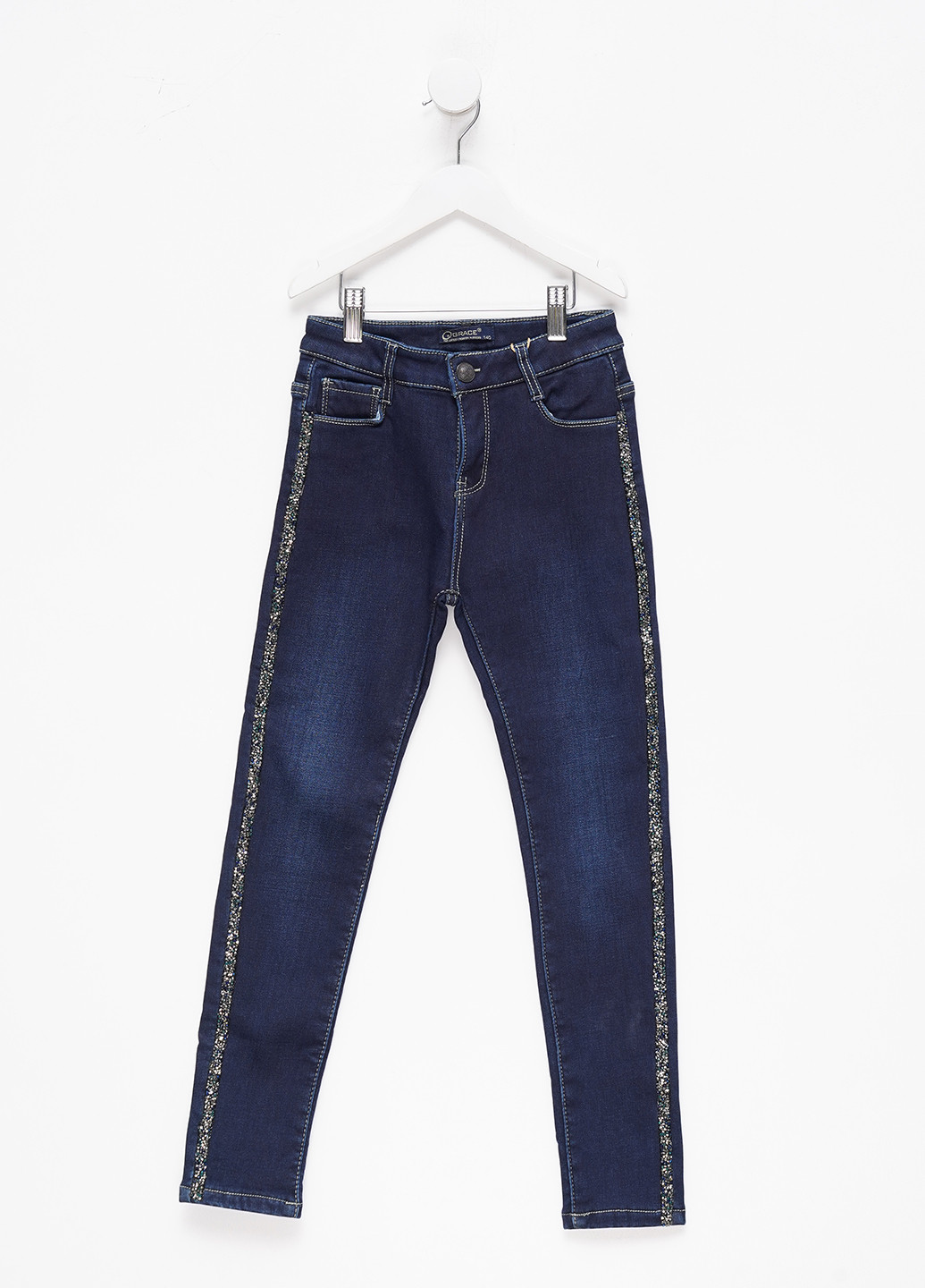 Темно-синие зимние зауженные джинсы для девочки утепленные флисом Grace