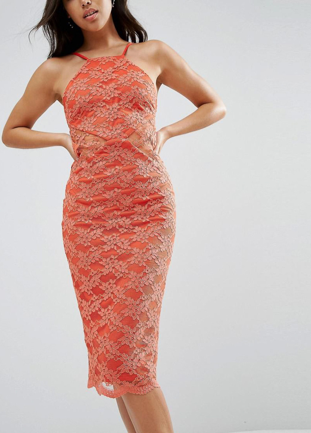 Коралова коктейльна плаття, сукня футляр Asos однотонна